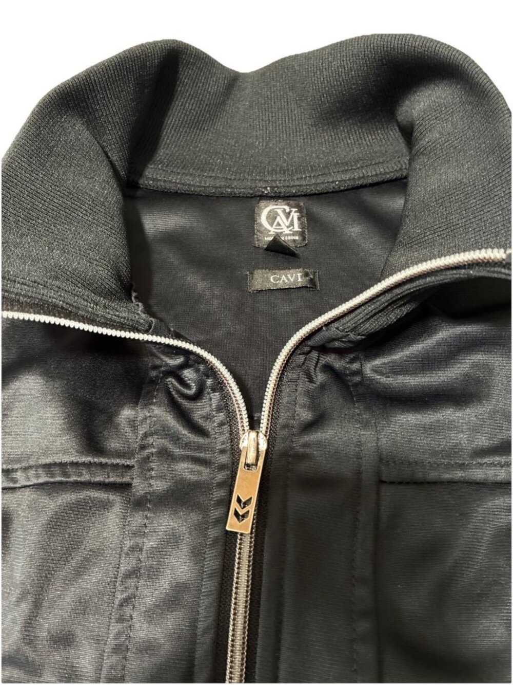 Cavi NYC Satin Track Jacket Mens 2XL Black Gold Zip Streetwear Bomber Coat - Picture 2 of 15